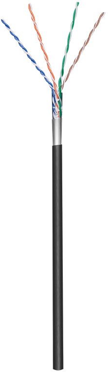 CAT 5e Outdoor Netzwerkkabel, F/UTP, Schwarz CAT 5e Outdoor Netzwerkkabel, F/UTP, Schwarz - Kabellänge 100 m - Kupferkaschierter Aluminiumleiter (CCA), AWG 26/7 (stranded), Polyethylen-Kabelmantel (PE)