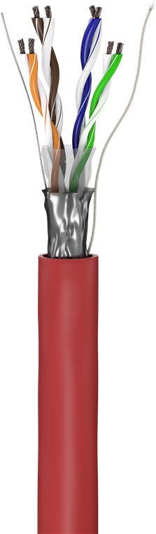 CAT 5e Netzwerkkabel, F/UTP, 100 m - Farbversion Rot - Kupferkaschierter Aluminiumleiter (CCA), AWG 26/7 (stranded), PVC-Kabelmantel