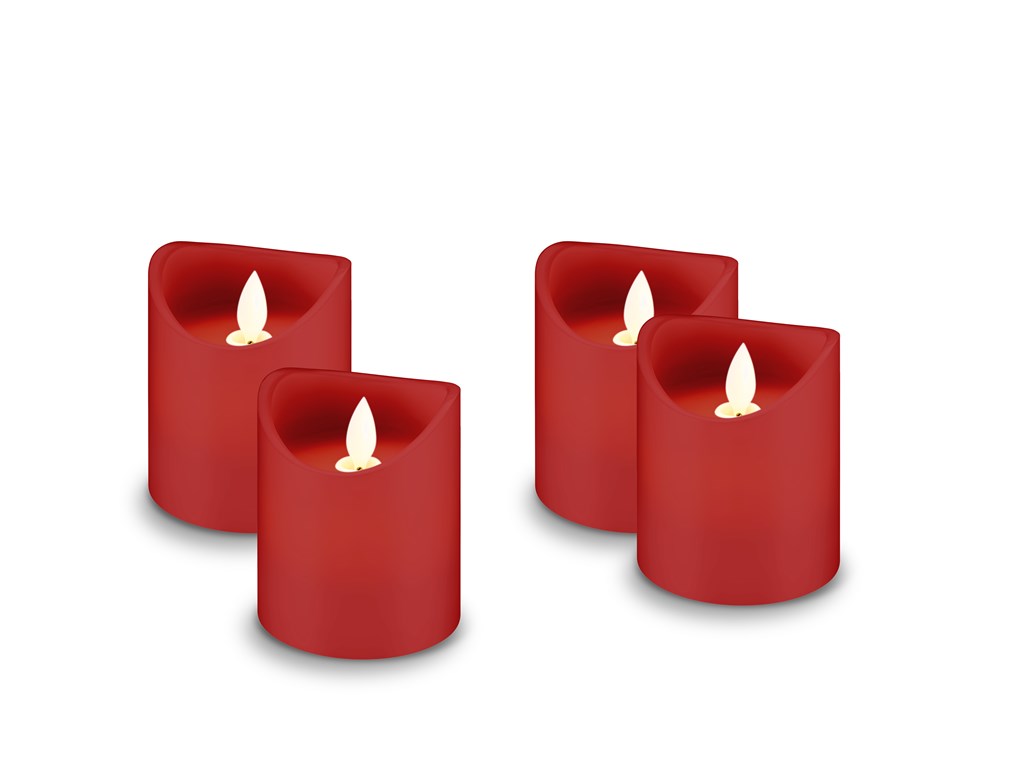4er-Set LED-Echtwachs-Kerzen, rot - Wunderschöne und sichere Lichtlösung für viele Bereiche wie Haus und Loggia, Büros oder Schulen
