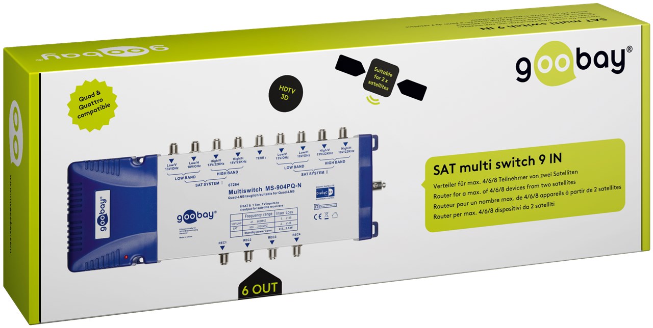 SAT-Multischalter 9 Eingänge /6 Ausgänge - Verteiler für max. 6 Teilnehmer von zwei Satelliten