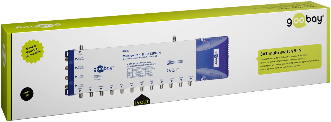 SAT-Multischalter 5 Eingänge / 16 Ausgänge - Verteiler für max. 16 Teilnehmer von einem Satelliten SAT-Multischalter 5 Eingänge / 16 Ausgänge - Verteiler für max. 16 Teilnehmer von einem Satelliten