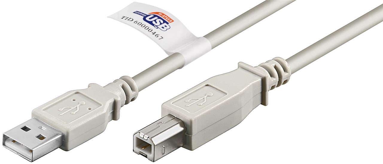 USB 2.0 Hi-Speed Kabel mit USB Zertifikat, Grau - Kabellänge 2 m - USB 2.0-Stecker (Typ A) > USB 2.0-Stecker (Typ B) USB 2.0 Hi-Speed Kabel mit USB Zertifikat, Grau - Kabellänge 2 m - USB 2.0-Stecker (Typ A) > USB 2.0-Stecker (Typ B)