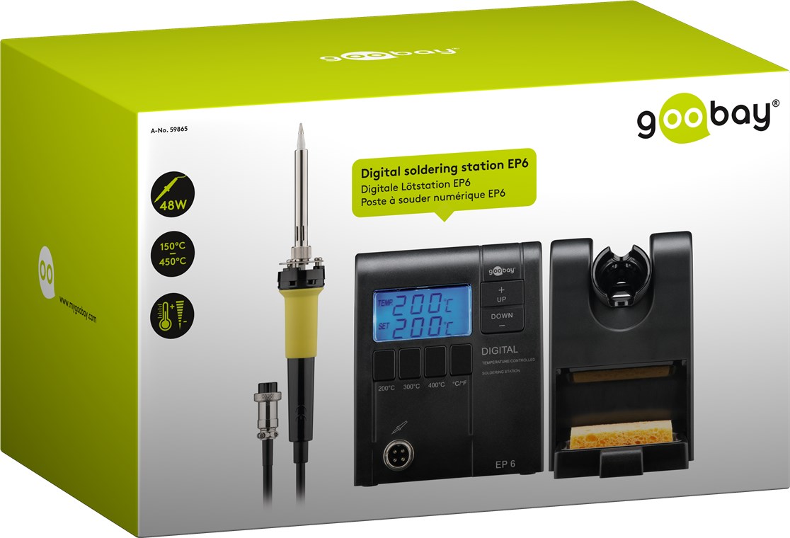 Digitale Lötstation EP6, Lötkolbenset, 48 W - inkl. Lötstation, Lötkolben (ca. 48 W) mit Lötspitze (Ø 1, 6 mm), Lötkolbenhalter mit Schwammhalter zum Einschieben Digitale Lötstation EP6, Lötkolbenset, 48 W - inkl. Lötstation, Lötkolben (ca. 48 W) mit Lötspitze (Ø 1, 6 mm), Lötkolbenhalter mit Schwammhalter zum Einschieben
