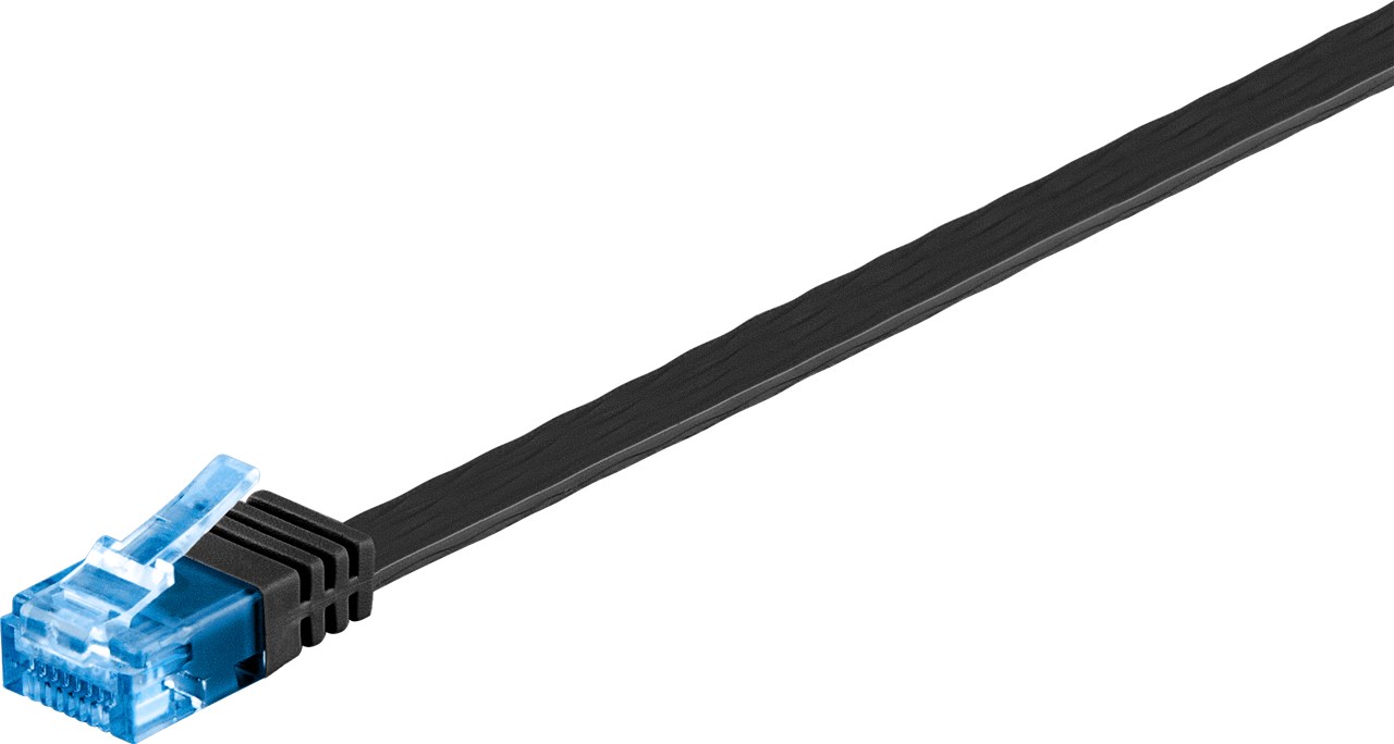 CAT 6A Flach-Patchkabel, U/UTP, Schwarz, 0,5 m - Kabellänge 0.5 m - Kupferleiter (CU) CAT 6A Flach-Patchkabel, U/UTP, Schwarz, 0,5 m - Kabellänge 0.5 m - Kupferleiter (CU)
