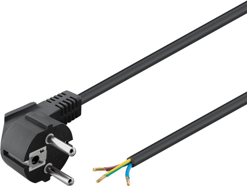 Schutzkontaktkabel abgewinkelt zum Konfektionieren, 1,5 m, Schwarz - Kabellänge 1.5 m - Schutzkontaktstecker (Typ F, CEE 7/7) > lose Kabelenden Schutzkontaktkabel abgewinkelt zum Konfektionieren, 1,5 m, Schwarz - Kabellänge 1.5 m - Schutzkontaktstecker (Typ F, CEE 7/7) > lose Kabelenden