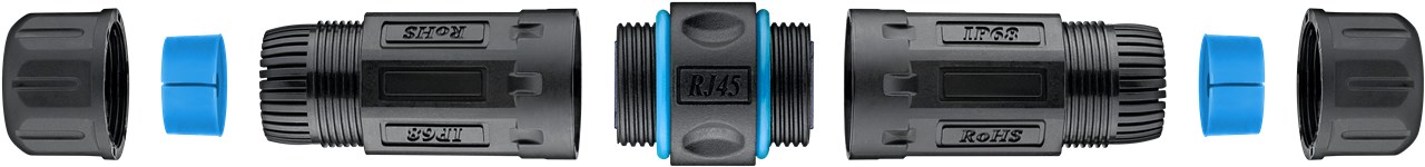 Outdoor (IP68) RJ45 Patchkabelkupplung/Netzwerkkabel Verbinder, CAT 6A - staub- und wasserdicht, 2x RJ45-Buchse (8P8C)