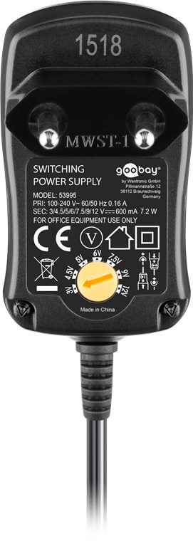 3 V - 12 V Universal-Netzteil - Ausgang, max. Stromstärke (DC) 0.6 A - inkl. 1 USB- und 8 DC-Adapter - max. 7,2 W und 0,6 A 3 V - 12 V Universal-Netzteil - Ausgang, max. Stromstärke (DC) 0.6 A - inkl. 1 USB- und 8 DC-Adapter - max. 7,2 W und 0,6 A