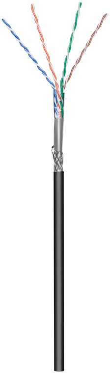 CAT 5e Outdoor Netzwerkkabel, SF/UTP, Schwarz - Kabellänge 100 m - Kupferkaschierter Aluminiumleiter (CCA), AWG 24/1 (solid), Polyethylen-Kabelmantel (PE) CAT 5e Outdoor Netzwerkkabel, SF/UTP, Schwarz - Kabellänge 100 m - Kupferkaschierter Aluminiumleiter (CCA), AWG 24/1 (solid), Polyethylen-Kabelmantel (PE)
