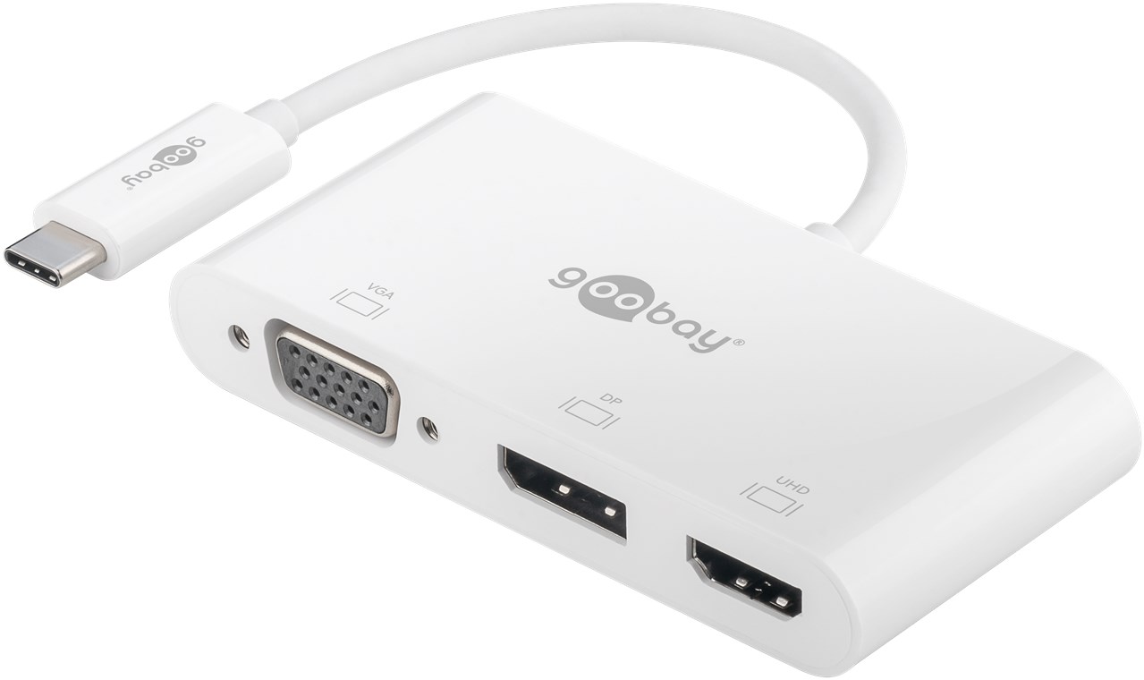 USB-C™ Multiport-Adapter VGA+DP+HDMI™ - Verbrauchseinheit 1 Stk. im Polybeutel - erweitert ein USB-C™-Gerät um einen HDMI™-, einen DisplayPort und einen VGA-Anschluss USB-C™ Multiport-Adapter VGA+DP+HDMI™ - Verbrauchseinheit 1 Stk. im Polybeutel - erweitert ein USB-C™-Gerät um einen HDMI™-, einen DisplayPort und einen VGA-Anschluss