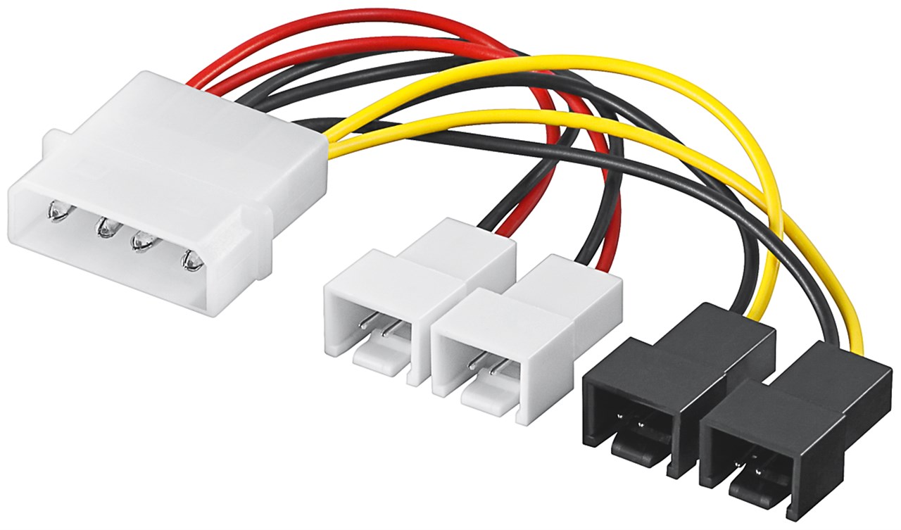 PC Lüfter Stromkabel/Stromadapter, 5.25 Stecker zu Lüfter 2x 12 V/2x 5 V PC Lüfter Stromkabel/Stromadapter, 5.25 Stecker zu Lüfter 2x 12 V/2x 5 V - Kabellänge 0.15 m - 4-pol. > 2x 2-pol. 12 V + 2x 2-pol. 5 V