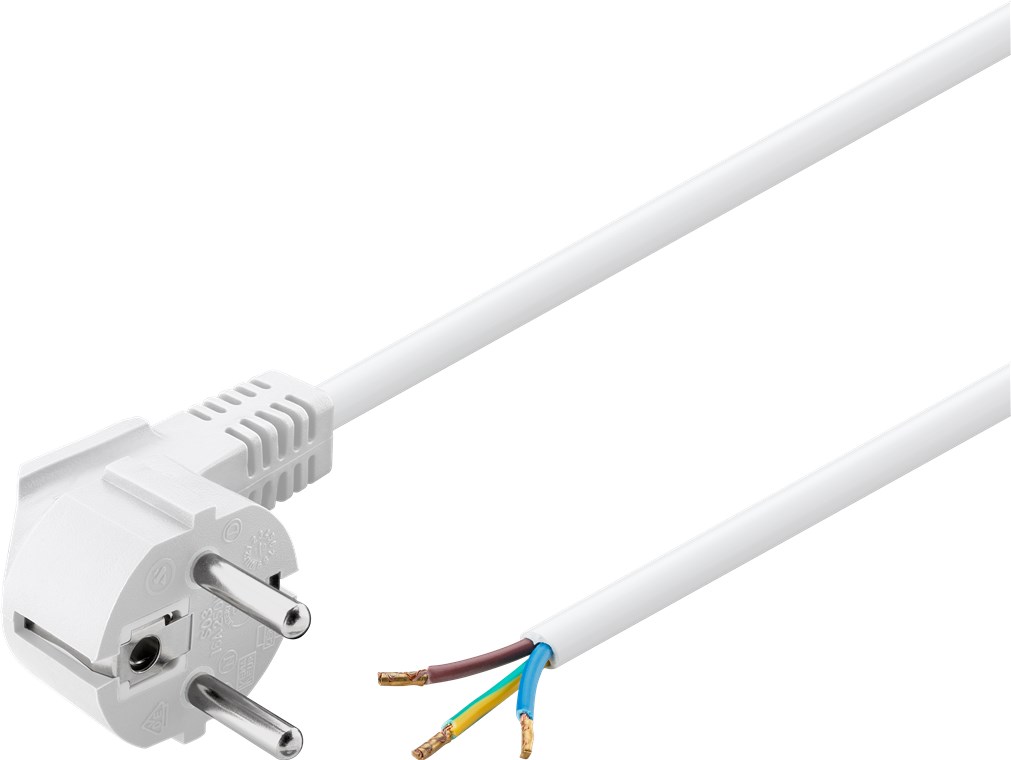 Schutzkontaktkabel abgewinkelt zum Konfektionieren, 5 m, Weiß - Kabellänge 5 m - Schutzkontaktstecker (Typ F, CEE 7/7) > lose Kabelenden Schutzkontaktkabel abgewinkelt zum Konfektionieren, 5 m, Weiß - Kabellänge 5 m - Schutzkontaktstecker (Typ F, CEE 7/7) > lose Kabelenden