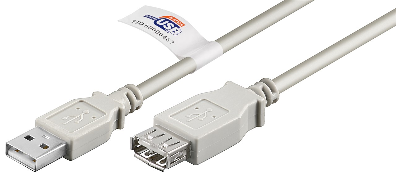 USB 2.0 Hi-Speed Verlängerungskabel mit USB Zertifikat, Grau - Kabellänge 1.8 m - USB 2.0-Stecker (Typ A) > USB 2.0-Buchse (Typ A)