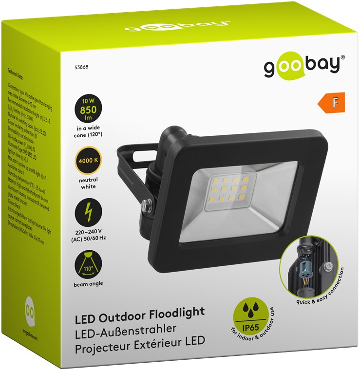 LED-Außenstrahler, 10 W - mit 850 lm, neutralweißem Licht (4000 K) und M16-Kabelverschraubung, für den Außeneinsatz geeignet (IP65)