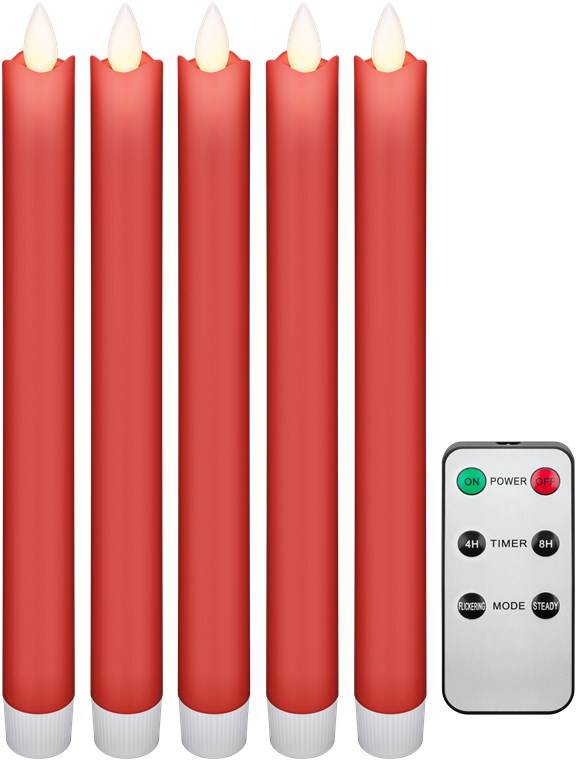 5er-Set rote LED-Echtwachs-Stabkerzen, inkl. Fernbedienung 5er-Set rote LED-Echtwachs-Stabkerzen, inkl. Fernbedienung - wunderschöne und sichere Lichtlösung für viele Bereiche wie Haus und Loggia, Büros oder Schulen