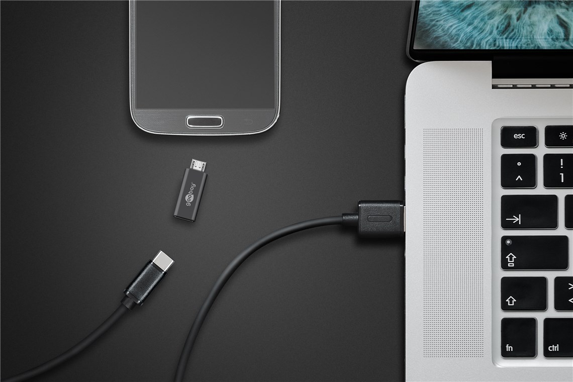 Micro-USB/USB-C™ OTG Hi-Speed Adapter für den Anschluss von Ladekabeln - Farbversion Grau - USB-C™-Buchse > USB 2.0-Micro-Stecker (Typ B)