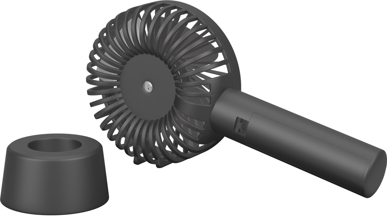 USB-Handventilator mit Standfunktion, Schwarz - mit wiederaufladbarer Batterie (austauschbar) USB-Handventilator mit Standfunktion, Schwarz - mit wiederaufladbarer Batterie (austauschbar)