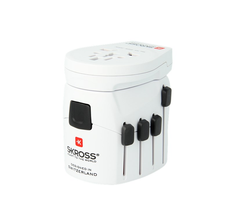 World Adapter PRO World & USB - geeignet für alle geerdeten und ungeerdeten Geräte (2- und 3-polig), mit integriertem USB-Ladegerät