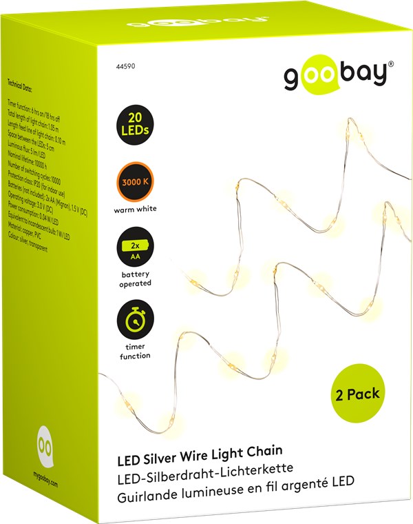 2x 20er LED-Silberdraht-Lichterkette, inkl. Timer - Stimmungsvolle Leuchtdekoration für den Innenbereich 2x 20er LED-Silberdraht-Lichterkette, inkl. Timer - Stimmungsvolle Leuchtdekoration für den Innenbereich