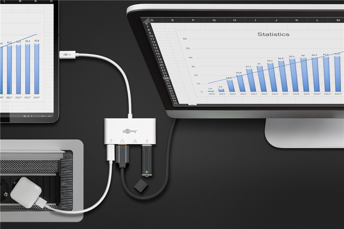 USB-C™ Multiport-Adapter HDMI+Ethernet, PD, weiß - Verbrauchseinheit 1 Stk. im Polybeutel - erweitert ein USB-C™ Gerät um einen Ethernet-, einen HDMI™- und einen USB 3.0-Anschluss USB-C™ Multiport-Adapter HDMI+Ethernet, PD, weiß - Verbrauchseinheit 1 Stk. im Polybeutel - erweitert ein USB-C™ Gerät um einen Ethernet-, einen HDMI™- und einen USB 3.0-Anschluss
