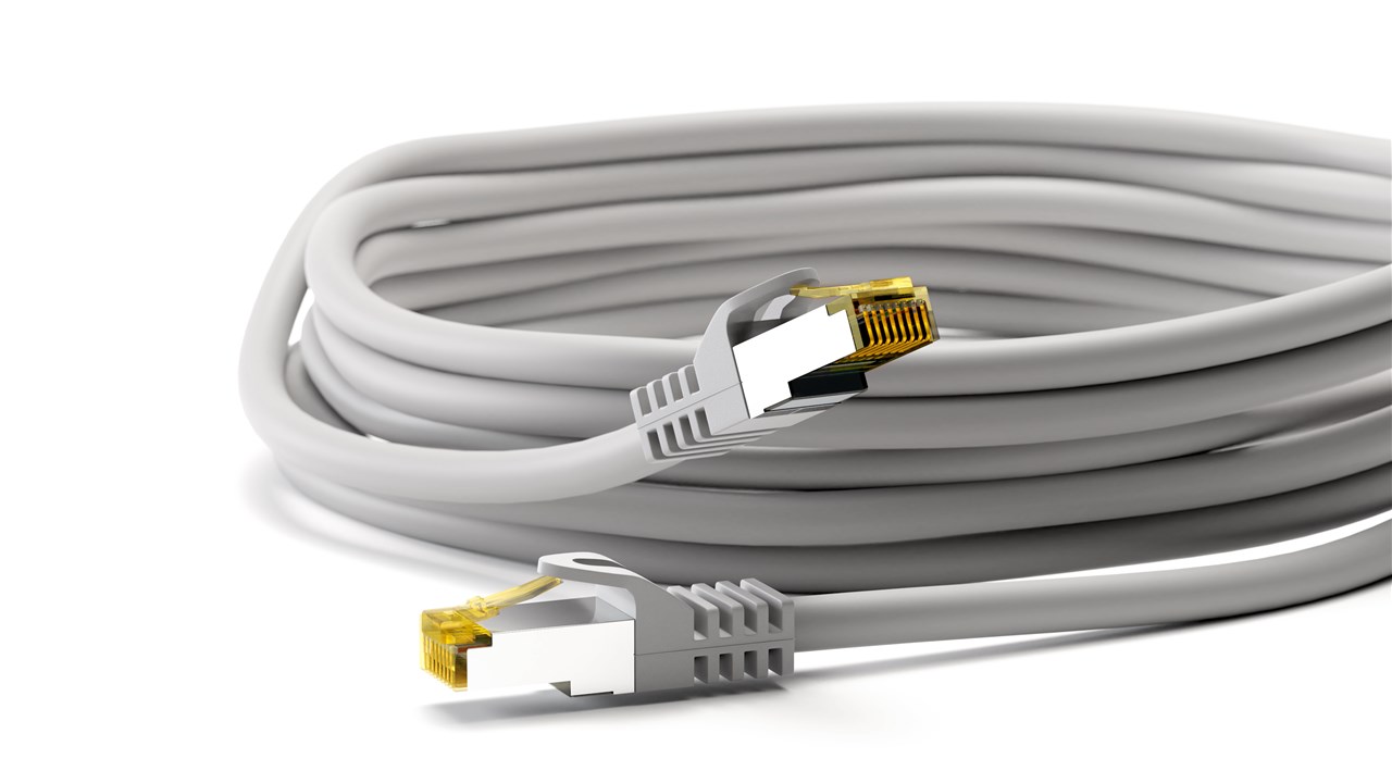 RJ45 Patchkabel CAT 6A S/FTP (PiMF), 500 MHz mit CAT 7 Rohkabel, Grau - Kabellänge 0.25 m - Kupferleiter (CU), halogenfreier Kabelmantel (LSZH)