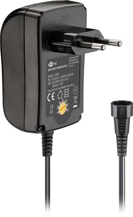 3 V - 12 V Universal-Netzteil - Ausgang, max. Stromstärke (DC) 1.5 A - inklusive 6 DC-Adapter - max. 18 W und 1,5 A