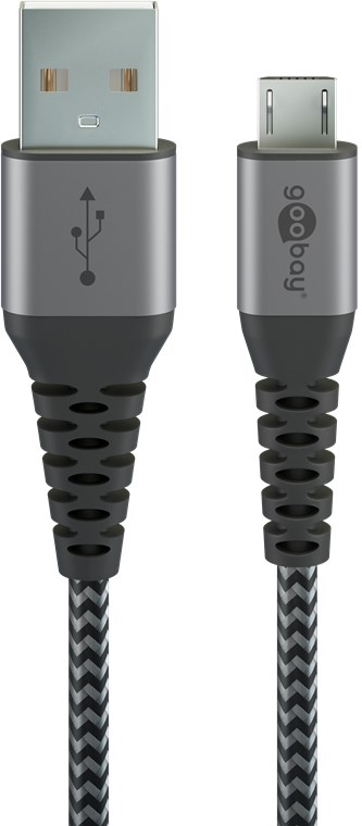 Micro-USB auf USB-A Textilkabel mit Metallsteckern (spacegrau/silber) 2 m Micro-USB auf USB-A Textilkabel mit Metallsteckern (spacegrau/silber) 0,5 m - Kabellänge 0.5 m - elegantes und extra-robustes Verbindungskabel für Geräte mit Micro-USB-Anschluss