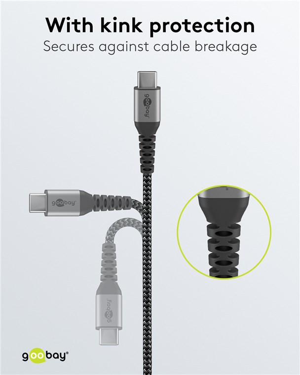 USB-A auf USB-C™ Textilkabel mit Metallsteckern (spacegrau/silber) 1 m - Kabellänge 1 m - elegantes und extra-robustes Verbindungskabel für Geräte mit USB-C™-Anschluss