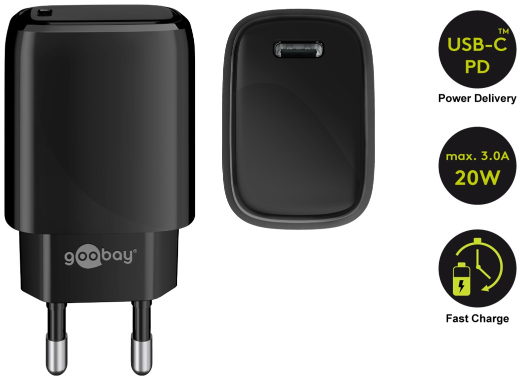USB-C™ PD (Power Delivery) Schnellladegerät (20W) schwarz - geeignet für Geräte mit USB-C™ (Power Delivery) wie z.B. iPhone 12 USB-C™ PD (Power Delivery) Schnellladegerät (20W) schwarz - geeignet für Geräte mit USB-C™ (Power Delivery) wie z.B. iPhone 12