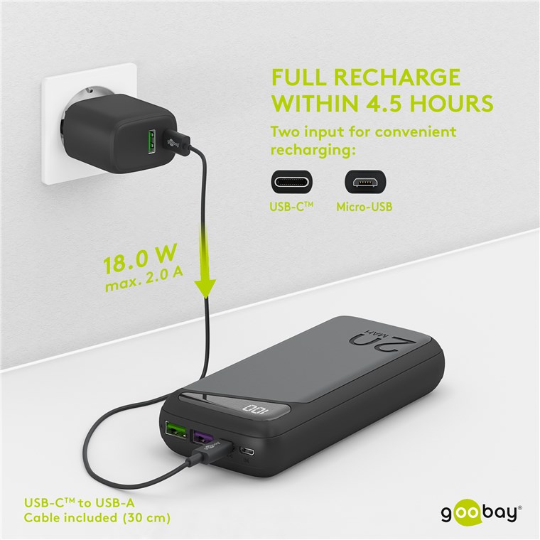 Schnelllade-Powerbank 20.000 mAh (USB-C™ PD, QC 3.0) - Leistungsstarke Powerbank mit Statusanzeige, Quick Charge-kompatibel Schnelllade-Powerbank 20.000 mAh (USB-C™ PD, QC 3.0) - Leistungsstarke Powerbank mit Statusanzeige, Quick Charge-kompatibel
