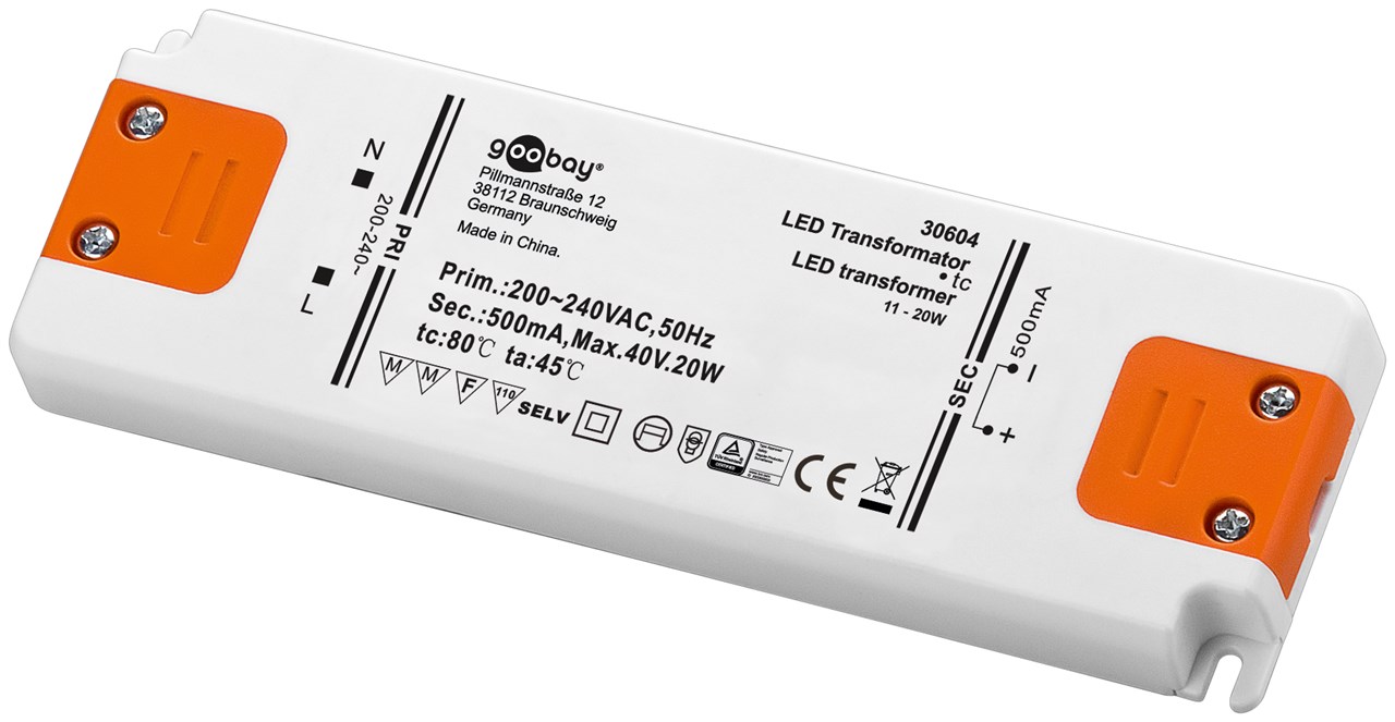 LED Konstantstrom-Trafo 500 mA / 20 W LED Konstantstrom-Trafo 500 mA / 20 W - 500 mA CC für LEDs bis 20 W Gesamtlast