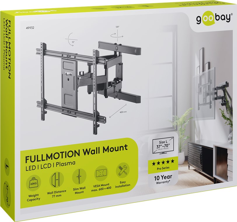 TV-Wandhalterung Pro FULLMOTION (L) - für Fernseher von 37" bis 70" (94-178 cm) , vollbeweglich (schwenkbar und neigbar) bis 60kg TV-Wandhalterung Pro FULLMOTION (L) - für Fernseher von 37" bis 70" (94-178 cm) , vollbeweglich (schwenkbar und neigbar) bis 60kg