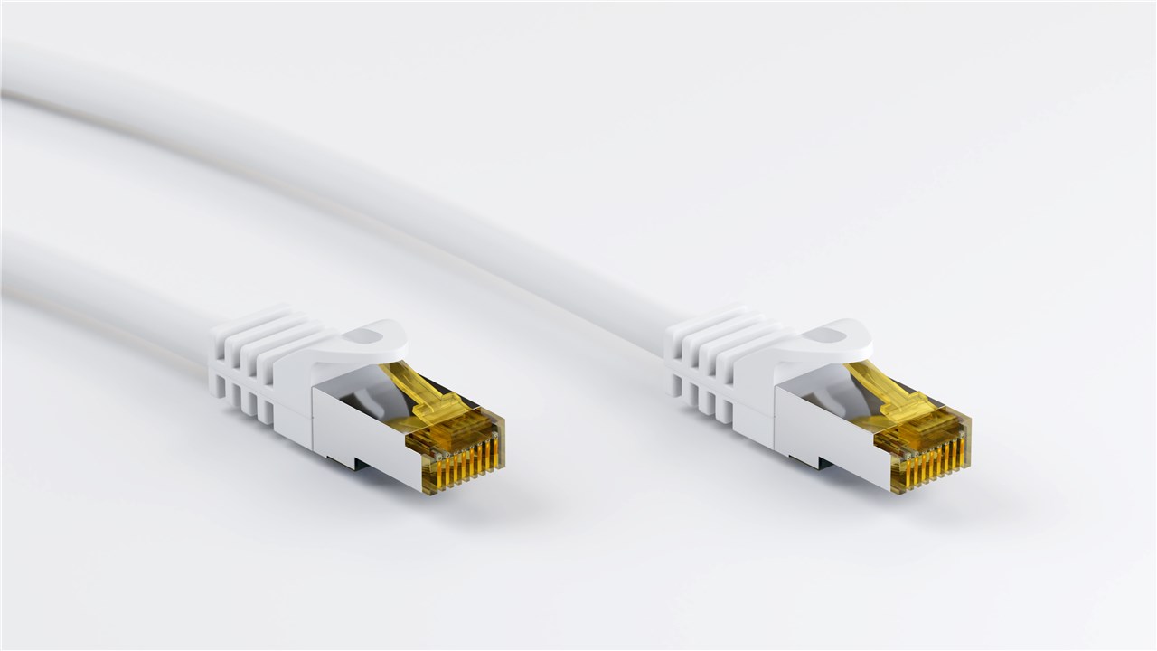 RJ45 Patchkabel CAT 6A S/FTP (PiMF), 500 MHz mit CAT 7 Rohkabel, weiß - Kabellänge 15 m - Kupferleiter (CU), halogenfreier Kabelmantel (LSZH) RJ45 Patchkabel CAT 6A S/FTP (PiMF), 500 MHz mit CAT 7 Rohkabel, weiß - Kabellänge 15 m - Kupferleiter (CU), halogenfreier Kabelmantel (LSZH)