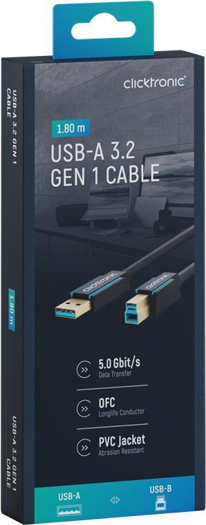 USB-A-auf-USB-B 3.0 Adapterkabel - Kabellänge 1.8 m - Premium-Kabel|USB-A-Stecker USB-B-3.0-Stecker|1,8 m|5 Gbit/s