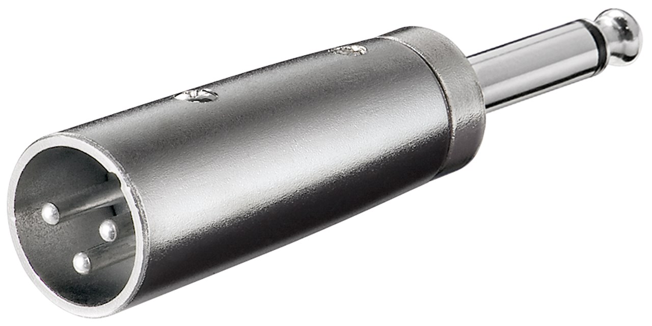 XLR-Adapter, AUX-Klinke 6,35 mm Mono-Stecker auf XLR-Stecker XLR-Adapter, AUX-Klinke 6,35 mm Mono-Stecker auf XLR-Stecker - 1x XLR-Stecker (3-polig) > 1x 6,35-mm-Klinkenstecker (2-polig, mono)
