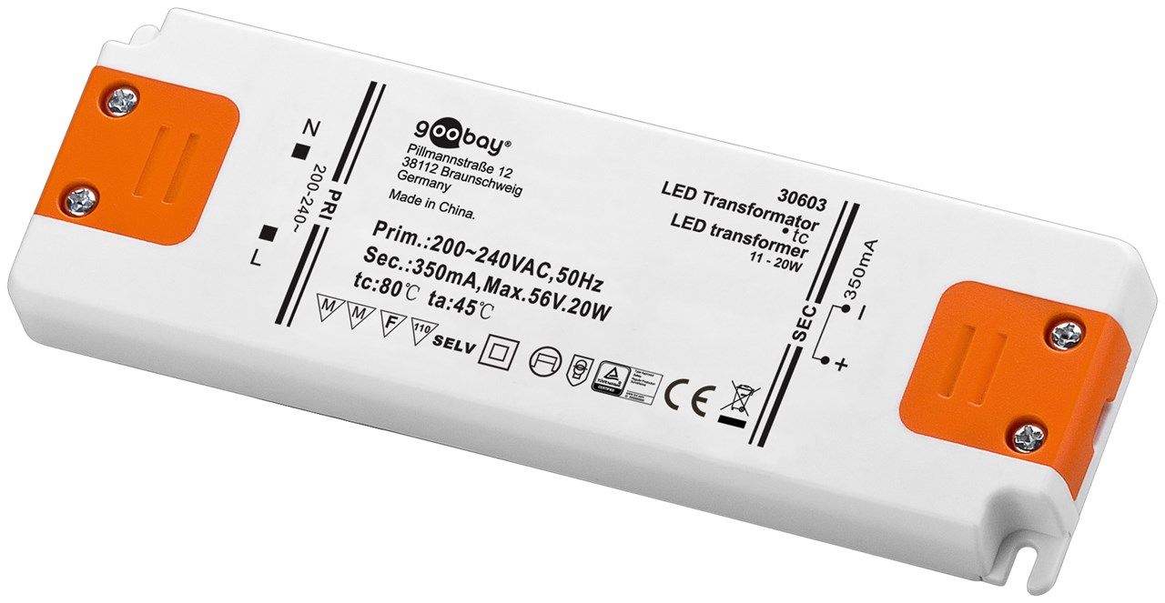 LED-Konstantstrom-Trafo 350 mA, 20 W - 350 mA CC für LEDs bis 20 W Gesamtlast LED-Konstantstrom-Trafo 350 mA, 20 W - 350 mA CC für LEDs bis 20 W Gesamtlast