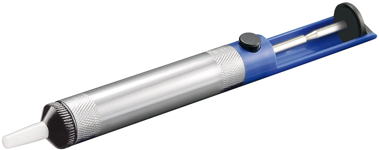 Entlötpumpe, Leichtmetallgehäuse mit Teflonspitze - Lötpumpe mit hoher Saugleistung zum Enfernen von Altlot Entlötpumpe, Leichtmetallgehäuse mit Teflonspitze - Lötpumpe mit hoher Saugleistung zum Enfernen von Altlot