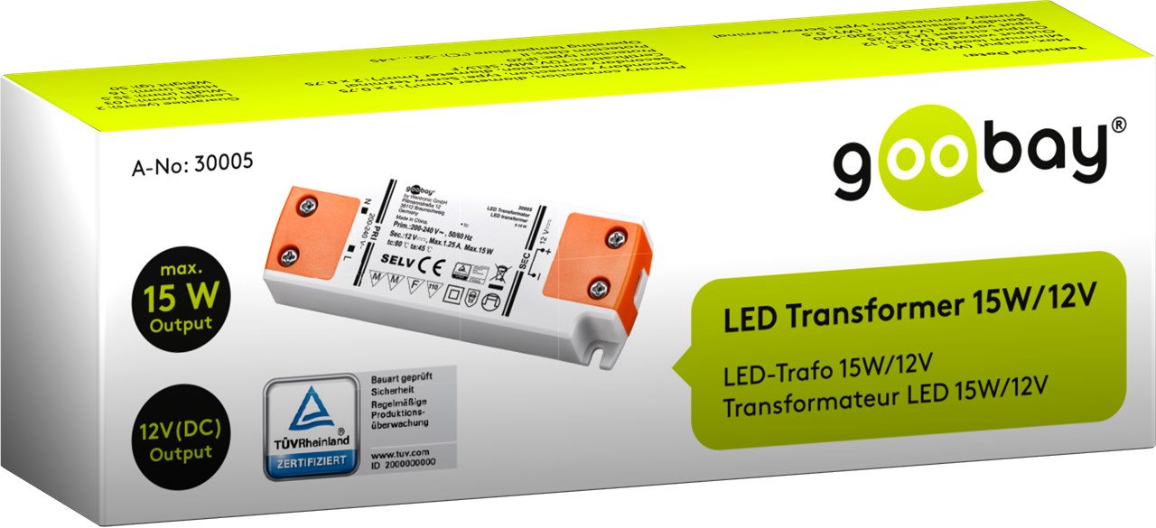 LED-Trafo 12 V/15 W - 12 V DC für LEDs bis 15 W Gesamtlast
