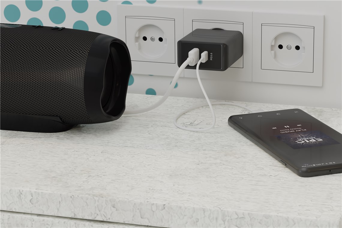 Dual USB-C™ PD (Power Delivery) Schnellladegerät (28W) schwarz - geeignet für Geräte mit USB-C™ (Power Delivery) 18W oder herkömmlichen USB-A Anschluss 10W wie z.B. iPhone 12 Dual USB-C™ PD (Power Delivery) Schnellladegerät (28W) schwarz - geeignet für Geräte mit USB-C™ (Power Delivery) 18W oder herkömmlichen USB-A Anschluss 10W wie z.B. iPhone 12