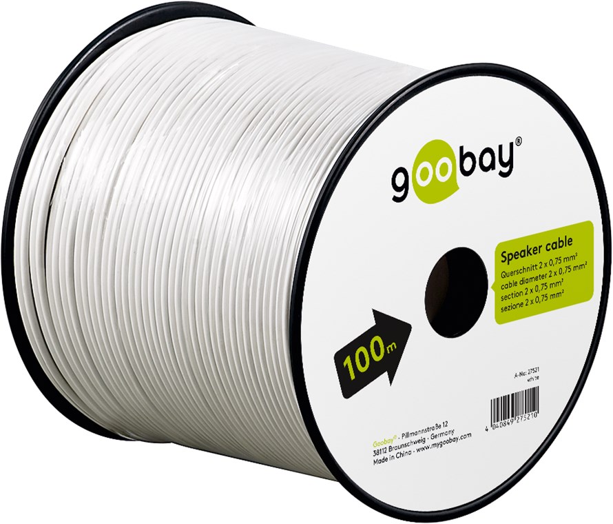 Lautsprecherkabel weiß CCA - Kabellänge 100 m - 100 m Spule, Querschnitt 2 x 0,75 mm² Lautsprecherkabel weiß CCA - Kabellänge 100 m - 100 m Spule, Querschnitt 2 x 0,75 mm²