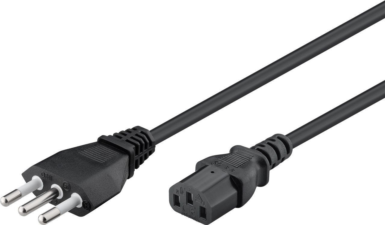 Kaltgerätekabel Italien, 1,8 m, Schwarz - Kabellänge 1.8 m - Italien-Stecker (Typ L, CEI 23-16-VII) > Gerätebuchse C13 (Kaltgeräteanschluss)