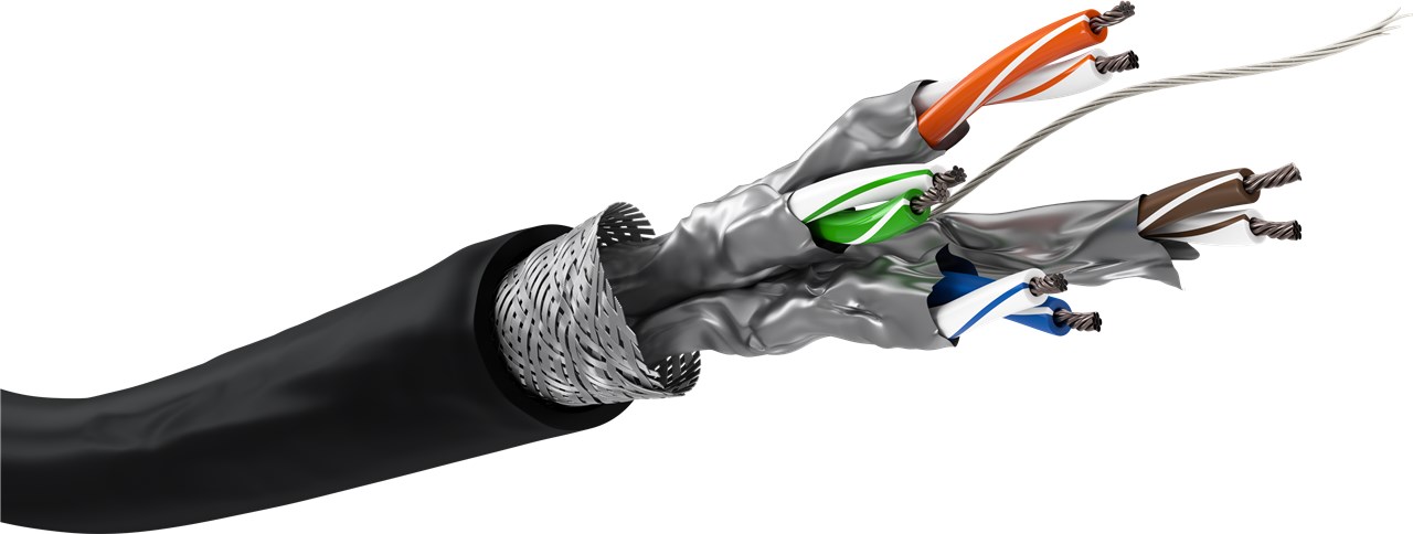 CAT 6 Outdoor Netzwerkkabel, S/FTP (PiMF), Schwarz CAT 6 Outdoor Netzwerkkabel, S/FTP (PiMF), Schwarz - Kabellänge 100 m - Kupferkaschierter Aluminiumleiter (CCA), AWG 26/7 (stranded), Polyethylen-Kabelmantel (PE)