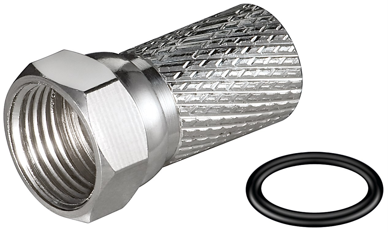 Aufdreh-F-Stecker 7,0 mm Aufdreh-F-Stecker 7,0 mm - Anschluss, Gehäusematerial Kupfer - Kupfer-Nickel, breite Mutter, wasserabweisend