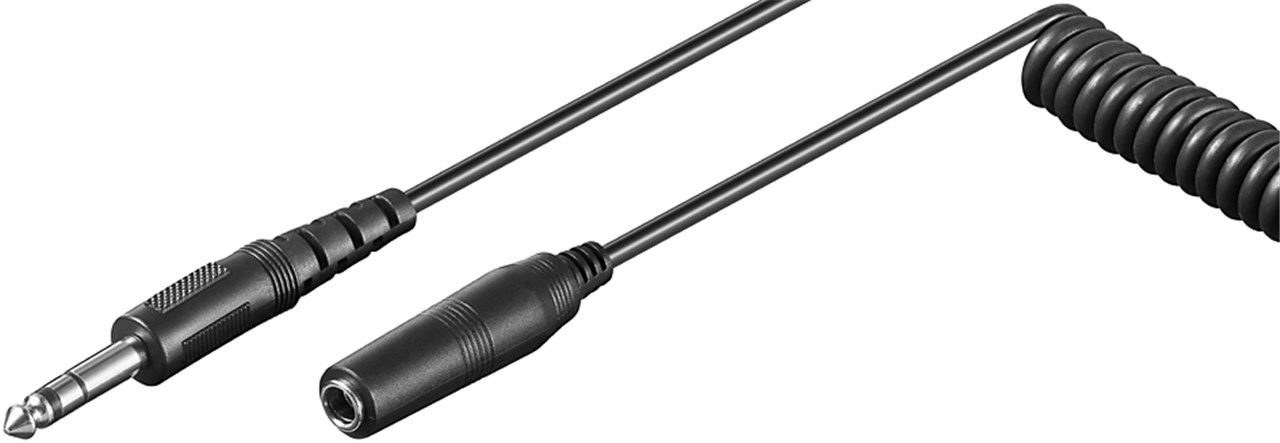 Kopfhörerverlängerung 6,35 mm, Spiralkabel - Kabellänge 5 m - Klinke 6,35 mm Stecker (3-Pin, stereo) > Klinke 6,35 mm Buchse (3-Pin, stereo)