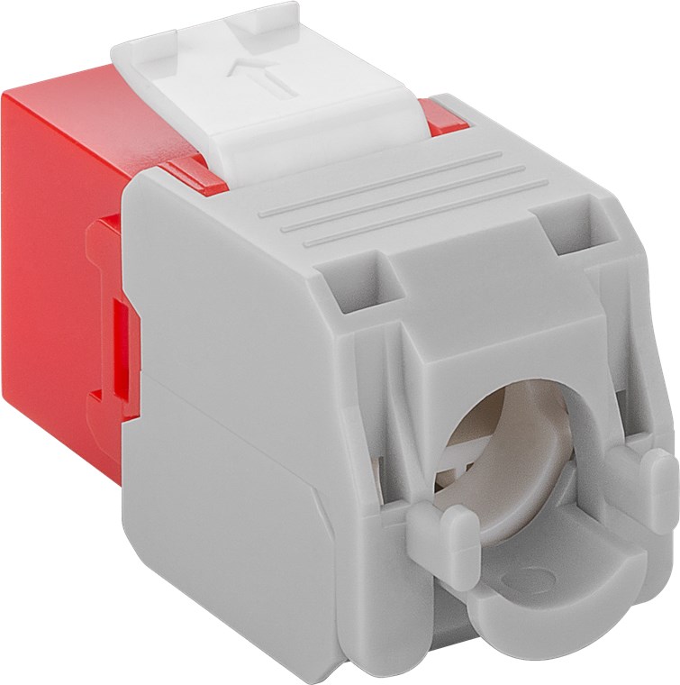 Keystone Modul RJ45 CAT 6A, UTP - Farbversion Rot - 16,5 mm breit, Krokodil-Typ, Klemmleiste für werkzeugfreie LSA-Montage