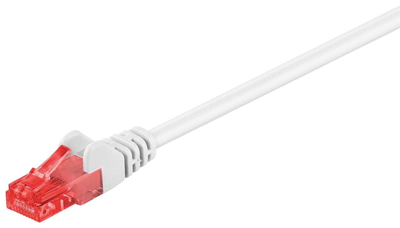 CAT 6 Patchkabel, U/UTP, weiß, 0,5 m CAT 6 Patchkabel, U/UTP, weiß, 20 m - Kabellänge 20 m - Kupferkaschierter Aluminiumleiter (CCA)