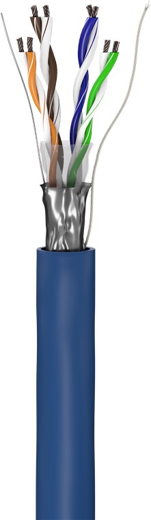 CAT 5e Netzwerkkabel, F/UTP, 100 m - Farbversion Blau - Kupferkaschierter Aluminiumleiter (CCA), AWG 26/7 (stranded), PVC-Kabelmantel CAT 5e Netzwerkkabel, F/UTP, 100 m - Farbversion Blau - Kupferkaschierter Aluminiumleiter (CCA), AWG 26/7 (stranded), PVC-Kabelmantel