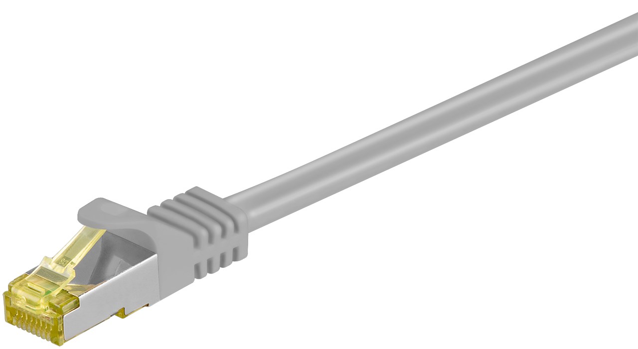 RJ45 Patchkabel CAT 6A S/FTP (PiMF), 500 MHz mit CAT 7 Rohkabel, Grau - Kabellänge 0.25 m - Kupferleiter (CU), halogenfreier Kabelmantel (LSZH)