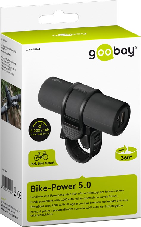 Bike-Power 5.0 (5.000 mAh) - handliche Stab-Powerbank mit 5.000 mAh zur Montage am Fahrradrahmen Bike-Power 5.0 (5.000 mAh) - handliche Stab-Powerbank mit 5.000 mAh zur Montage am Fahrradrahmen