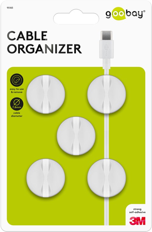 Kabelmanagement 1-Slot, weiß - Farbversion Weiß - 5er-Set zum Ordnen und Fixieren, ablösbar Kabelmanagement 1-Slot, weiß - Farbversion Weiß - 5er-Set zum Ordnen und Fixieren, ablösbar