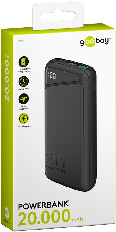 Schnelllade-Powerbank 20.000 mAh (USB-C™ PD, QC 3.0) - Leistungsstarke Powerbank mit Statusanzeige, Quick Charge-kompatibel